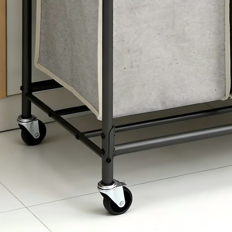 Multi-Compartment Laundry Sorting Cart — Smooth-Rolling Metal Frame With Three Removable Fabric Baskets — Your Ideal Home Sorting Assistant