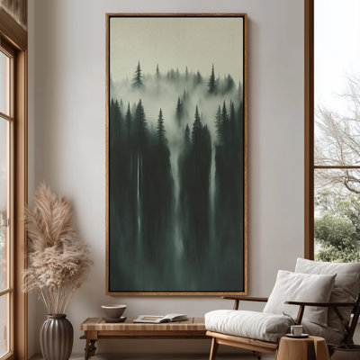 Extra Large Misty Pine Forest with Foggy Woodland Atmosphere Moody Nature Print Wall Art