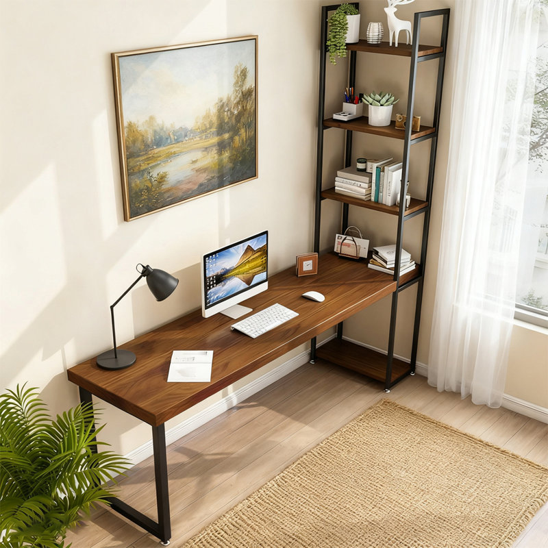 Bureau rectangulaire en fer massif brun clair + noir, Retour à gauche, H 29,53 po x l 94,49 po x P 23,62 po
