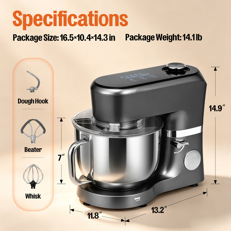 6 Qt. 11-Speed Electric Stand Mixer with Fermentation,Mixer,Beater, Bread Hook, Whisk, Gray