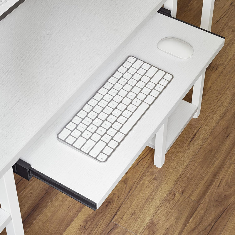 Office Desk With Monitor Stand And Storage Shelves, Computer Desk With Keyboard Tray, Gaming Desk