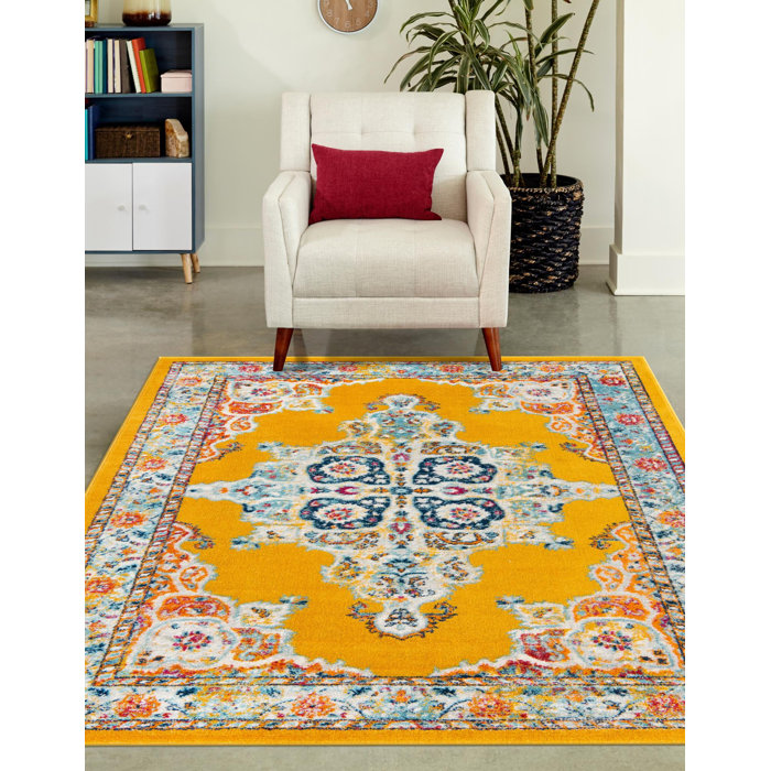 Bungalow Rose Armgard Performance Yellow Rug & Reviews | Wayfair