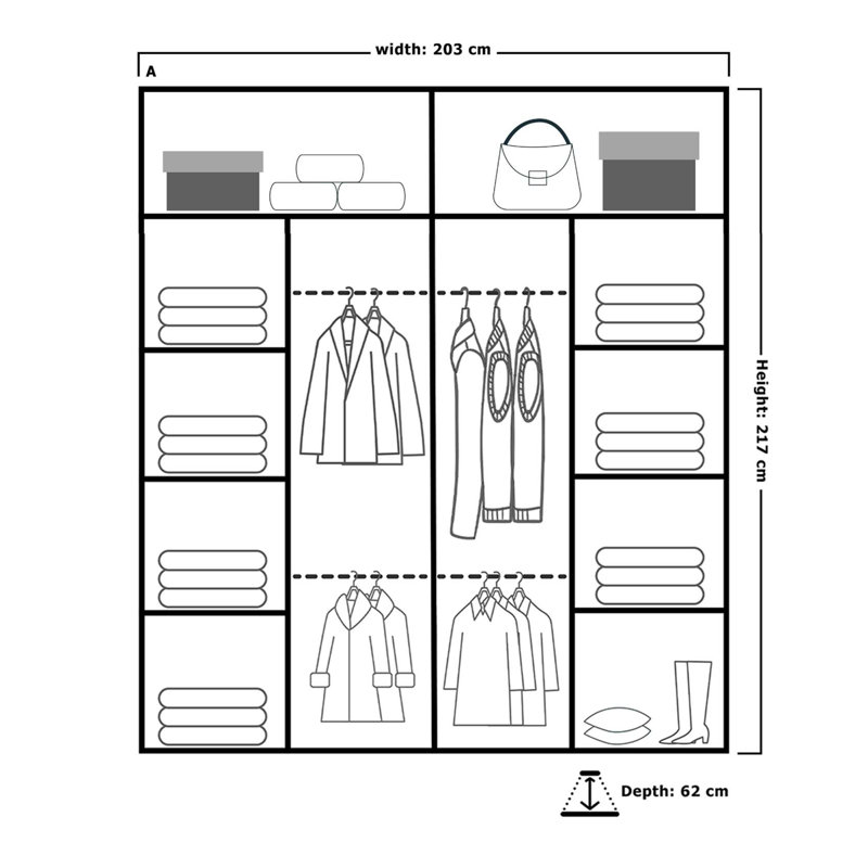 Alyssha 2 Door Manufactured Wood Wardrobe, 217cm H x 203cm W x 62cm D, White