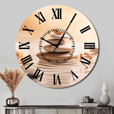 Spa Serenity Zen Stones Delicate Balance Cairn - Spiritual Stone Black Face Wall Clock