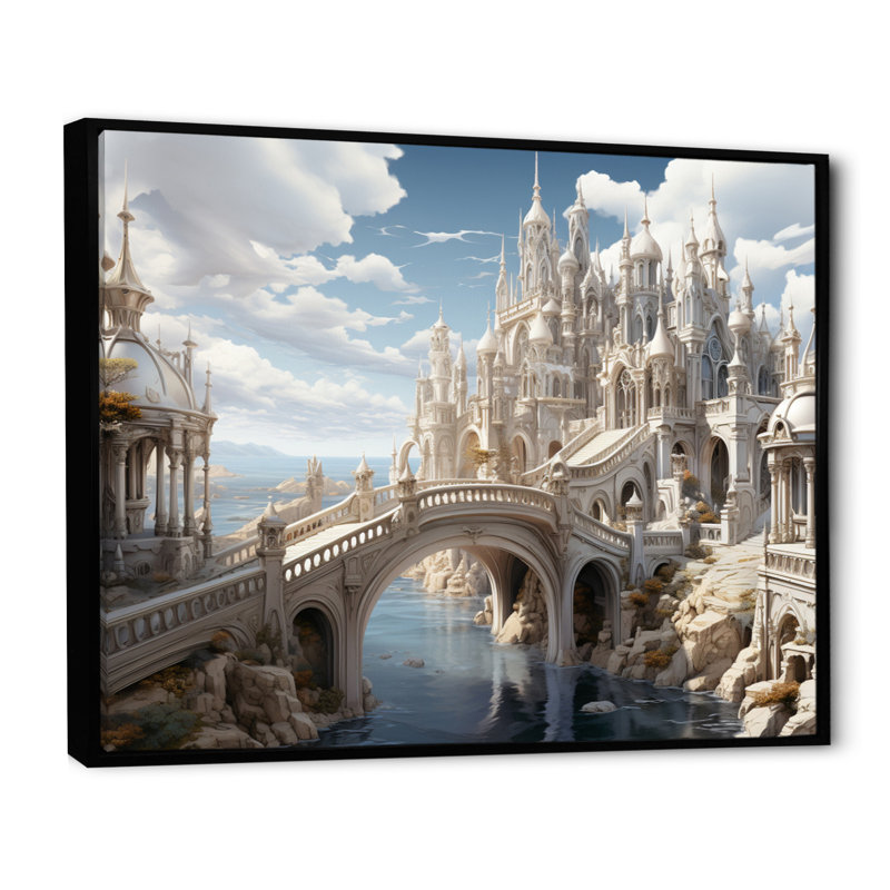 «Beige Bridge Ethereal Passage I», reproduction d'art mural, H 12 po x l 20 po x P 1 po, Cadre flottant noir