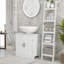 Meuble-lavabo blanc avec tablette réglable pour un usage polyvalent