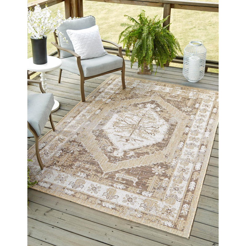 Tapis intérieur / extérieur en polypropylène tissé à la machine Oriental, Rectangle 9 pi x 12 pi
