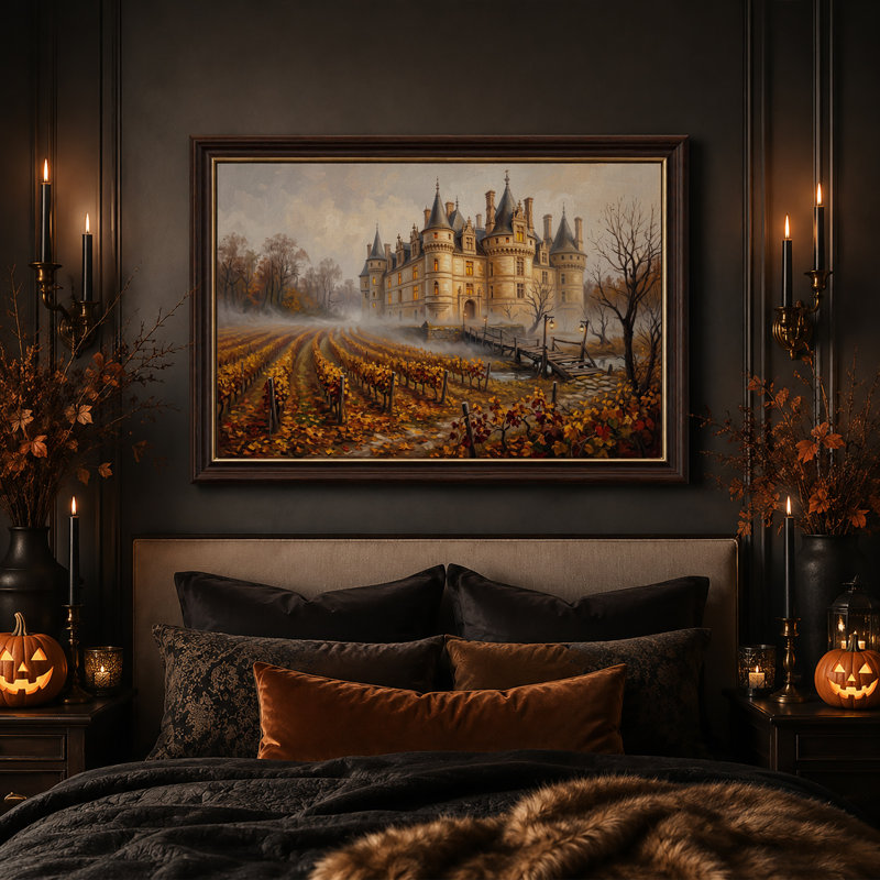 Art mural sur toile Chateau in Golden Autumn Vineyard, H 12 po x l 18 po