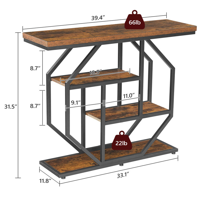 31.5"Tall Entryway Table, Industrial Console Sofa Table with Storage, Narrow Accent Table for Living Room, Entry, Hallway, Entrance, Foyer, Rustic Brown