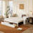 Multifunctional Daybed with Removable Desk, Storage Drawers & Hydraulic Side Table, Space-Saving Sofa Bed Frame-591534403-591534405