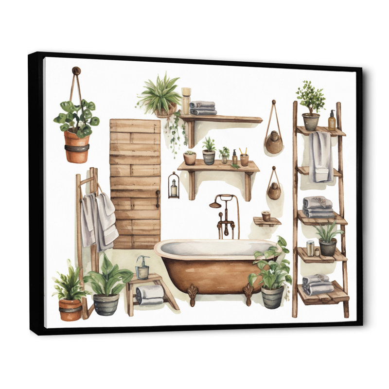 «Natural Bathroom Decor XIII», reproduction sur toile encadrée, Cadre flottant noir, H 34 po x l 44 po x P 1,5 po