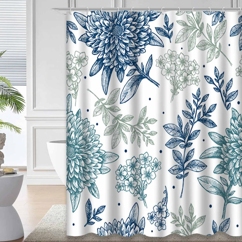 Rideau de douche à motif floral avec 12 crochets, L 72 po x l 84 po
