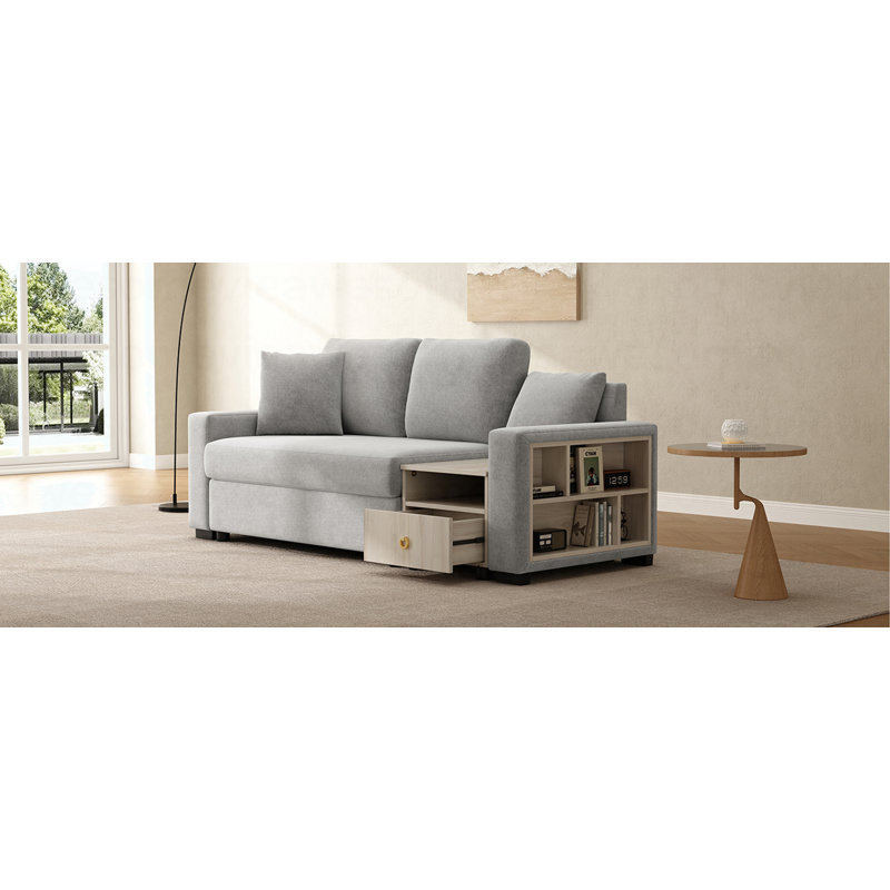 Canapé modulaire rembourré avec accoudoirs de rangement et console centrale pour le salon 79,3 po, Gris chenille