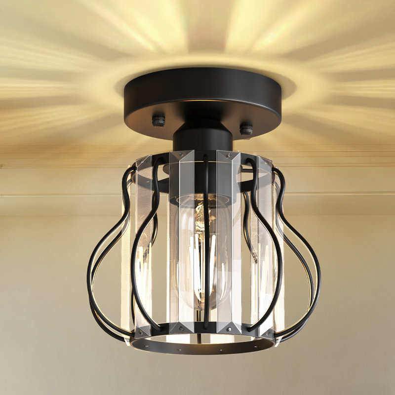 Mini-lustre en cristal 7 po (H), Noir mat
