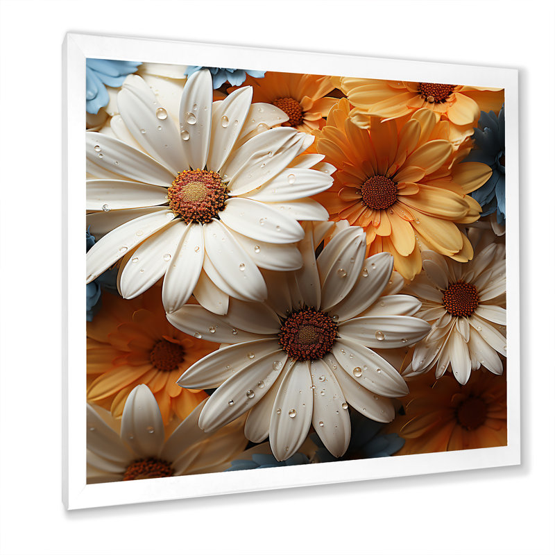 «White Daisy Bloom Elegance III», reproduction sur toile, H 36 po x l 36 po x P 1,5 po, Cadre simple blanc