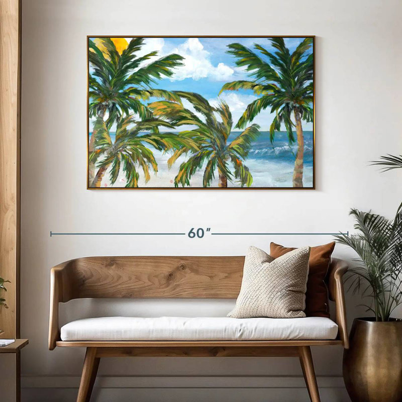 Paradis d'arbres tropicaux, 46 po x 31 po, Cadre flottant doré