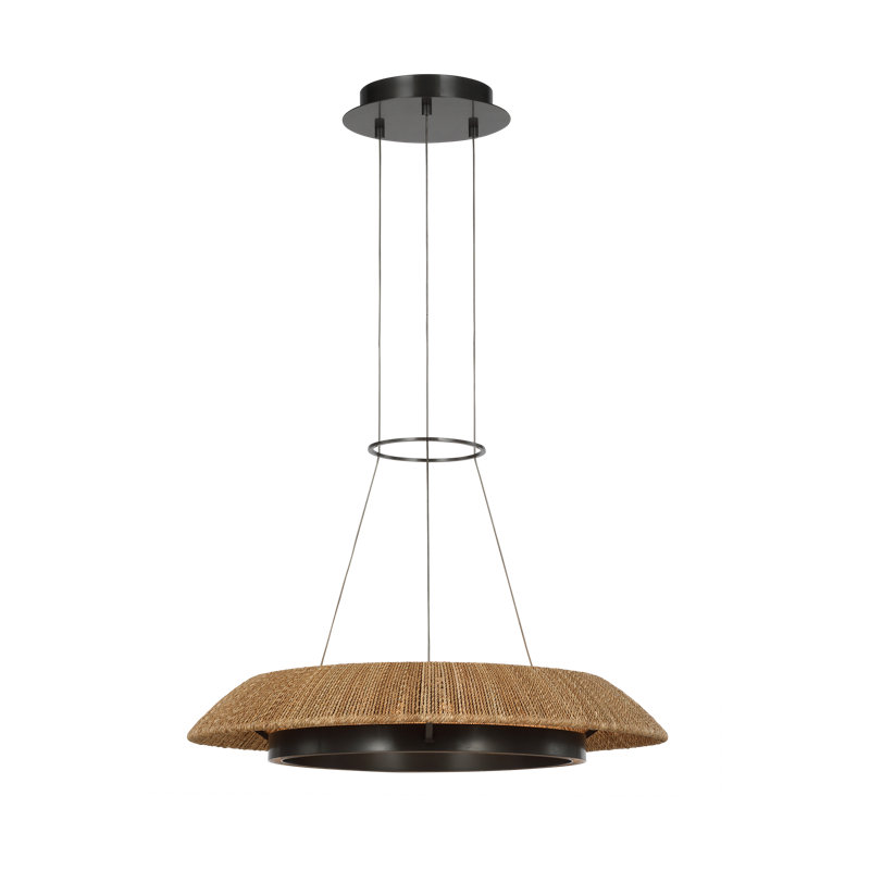Sean Lavin Noa Large LED Ring Chandelier in Bronze with Washed Black Sea Grass shade, Bronze, Oak