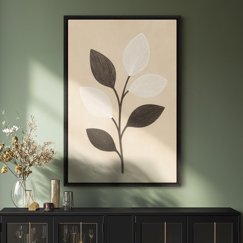 Art mural sur toile encadrée - feuilles abstraites murales pour chambre à coucher, Noir, H 24 po x l 16 po