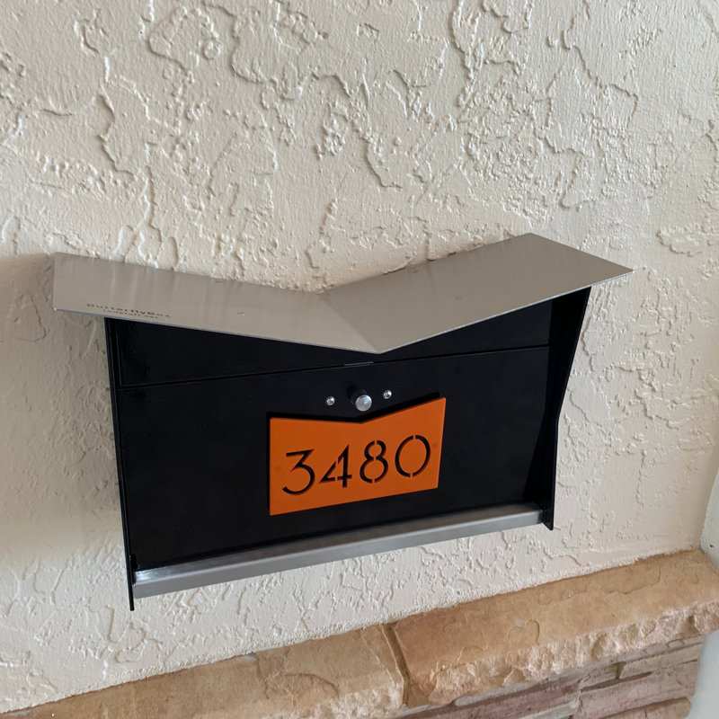 Aluminum Wall Mounted Mailbox, Black/Orange, Yes