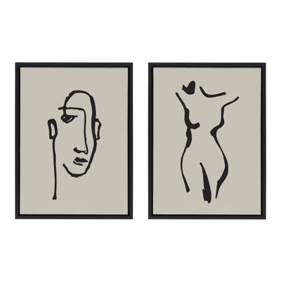 «Minimalist Neutral Line Art Face and Body» par The Creative Bunch Studio, ensemble d'art mural sur toile encadrée