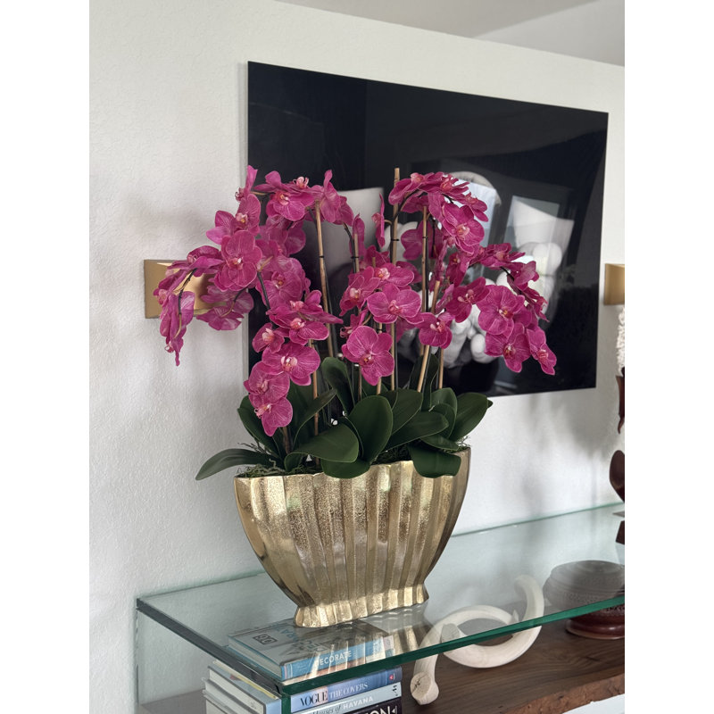 Vivien Gold Vase With Phaleanopsis Orchids, Pink