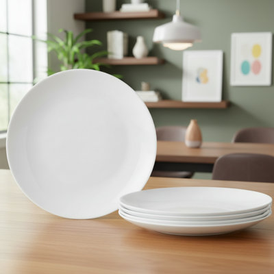 Assiettes plates rondes blanches légères, 6 pièces de 10,5 pouces, verre opale compatible avec le four à micro-ondes et le lave-vaisselle