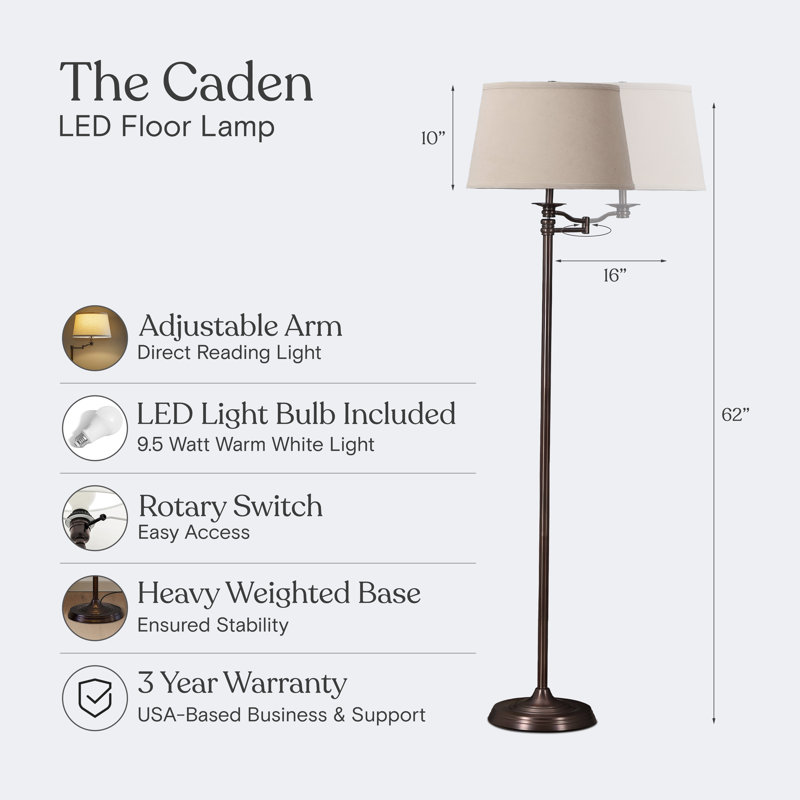 Caden Bronze 62" Extendable LED Floor Lamp with Fabric Shade