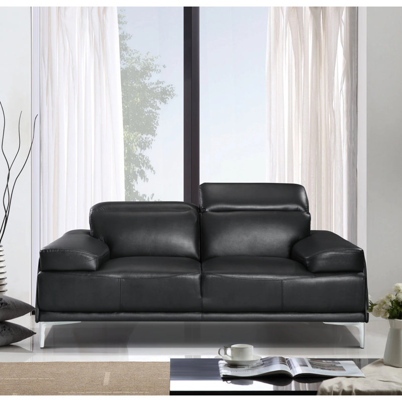 Mcglynn Upholstered 86'' Sofa, Black Faux Leather, 29.5" H x 86" W x 38.5" D