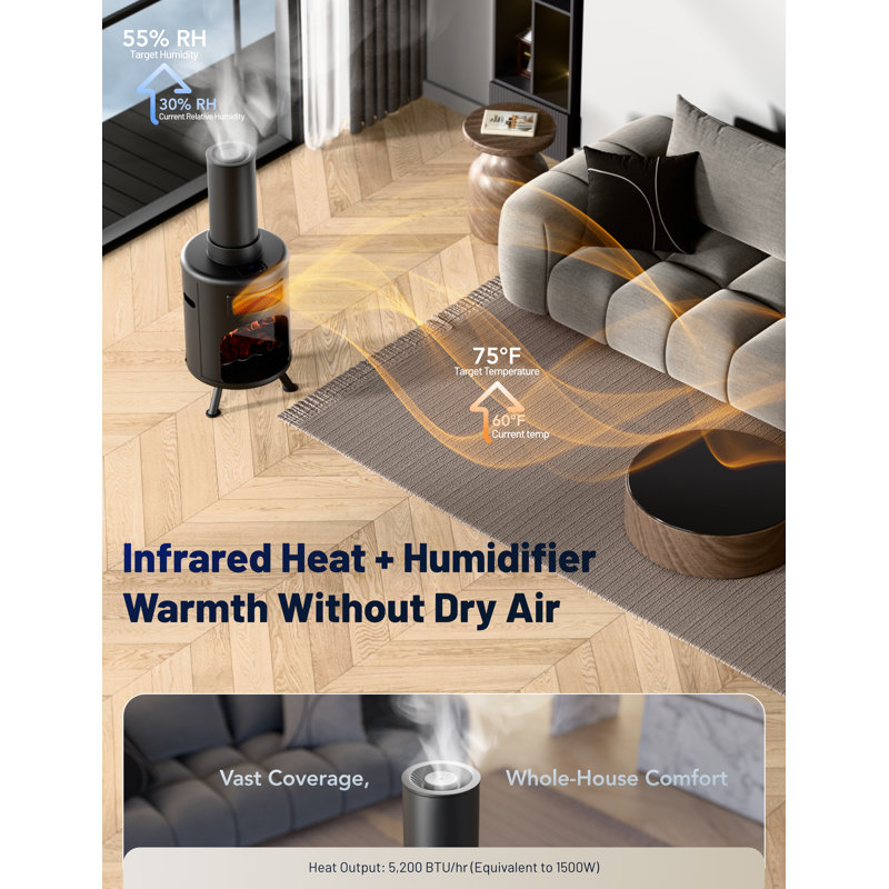 Dr. Infrared Heater Dr-991 Portable Electric Fireplace Space Heater W/ Humidifier & Remote, Infrared Heat, 3d Flame Effect, Timer, Quiet, 1500w, Etl Listed, Freestanding, Led Display