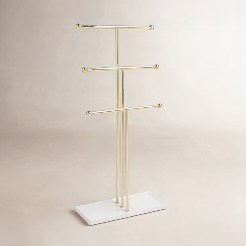 Trigem Jewelry Stand, White/Brass