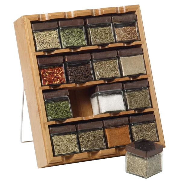 Kitchen Spice Jar And Rack Set – 12 Glass Jars With 2-Tier Silver Diamond Stand