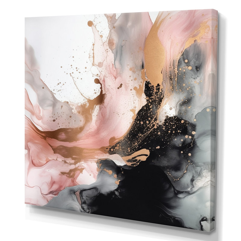 Texture de marbre rose doré IV - impression sur toile de marbre abstrait, H 16 po x l 16 po x P 1 po, Toile tendue