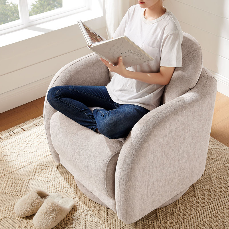 Modern Upholstered Swivel Barrel Accent Chair, Camel