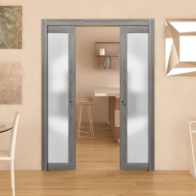 Portes coulissantes en verre givré Planum, 56 po x 80 po, Gingembre cendré