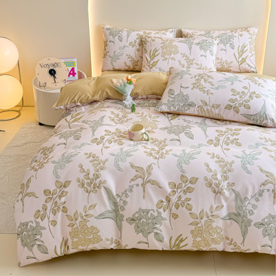 Ensemble de housse de couette à motif floral 3 pièces (1 housse de couette + 2 taies d'oreiller 2 *, sans base), ensemble de literie à motif de fleurs de style champêtre, doux et respirant, pour la chambre d'amis