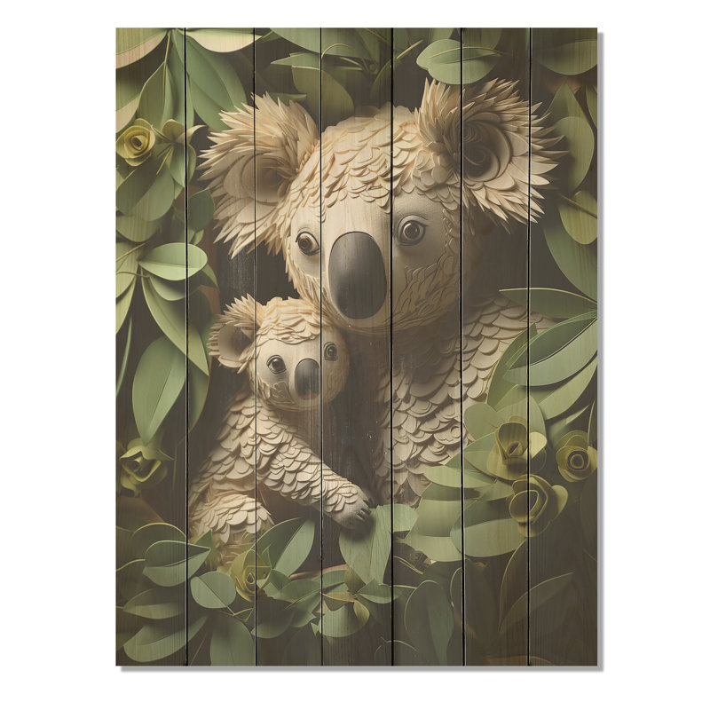 Cuddly Koala Family - Koala, animal sur bois, H 44 po x l 34 po