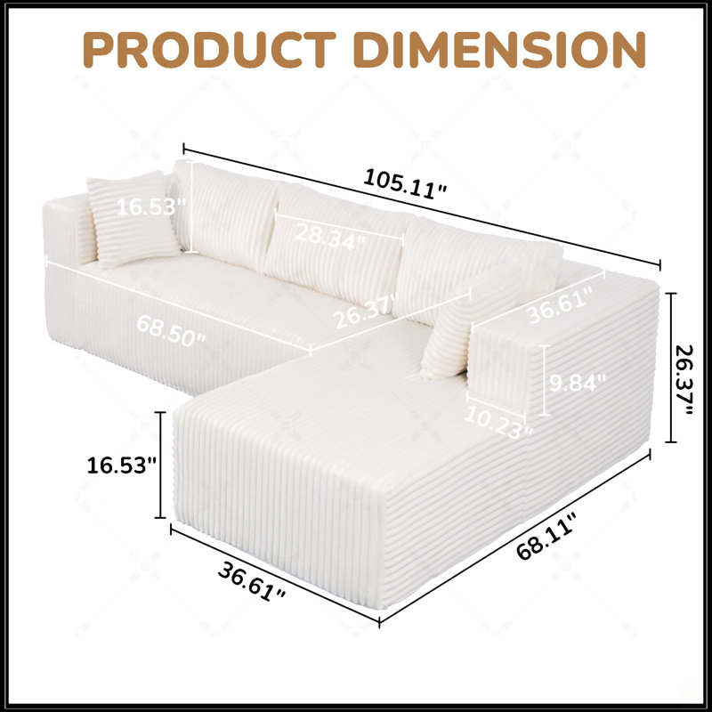 Canapé modulaire en L à compression, revêtement moelleux, structure entièrement en mousse, emballé sous vide, peu encombrant pour le salon et l’appartement