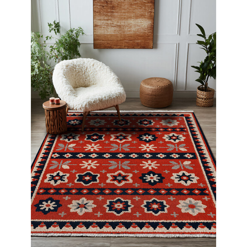 Minna Collection Digital Print Cotton-Polyester Red Floral Rug, Runner 6'7" x 13'2"