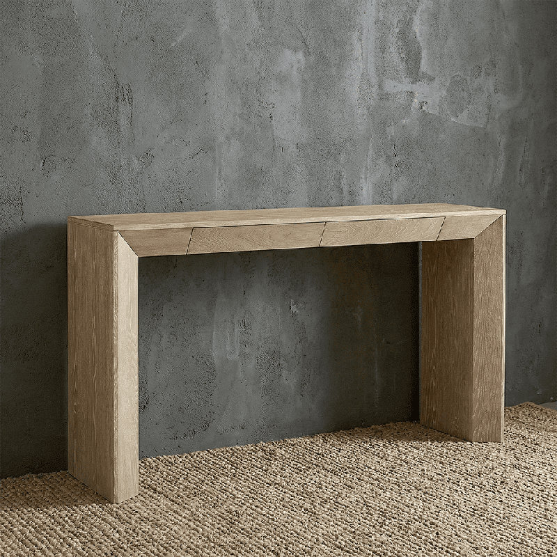 Elegant Waterfall Design Sofa Table - Concealed Drawer Storage For Hallway & Entryway, Natural Wood