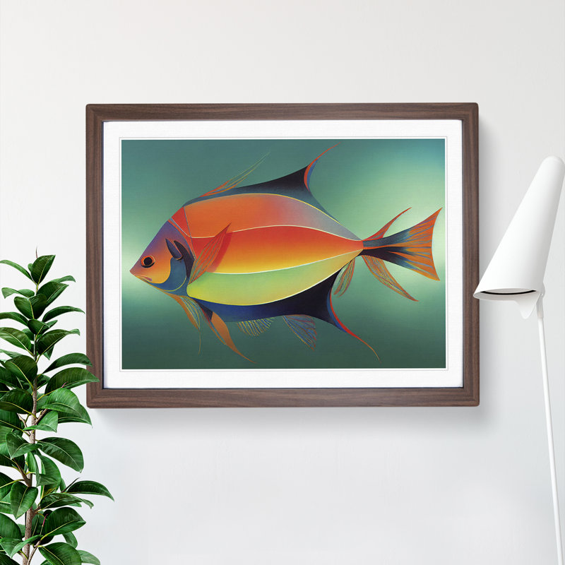 XH1022-6605X Fish Vol.2 1 Piece Single Picture Frame Painting, 46cm H x 64cm W x 2cm D, Walnut