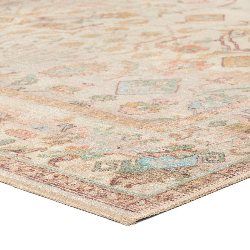 Machine Washable Elodie Oriental Blush/Blue Area Rug, Rectangle 10' x 14'