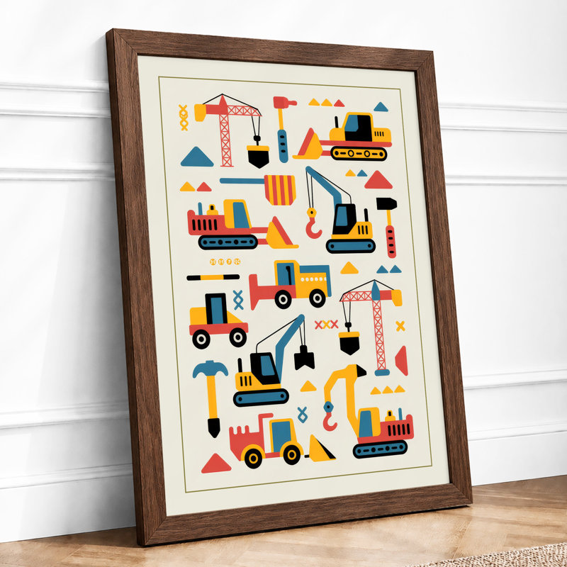 Construction Fleet Geometric - Framed Print, A1 - 84.1 x 59.4 cm, Walnut