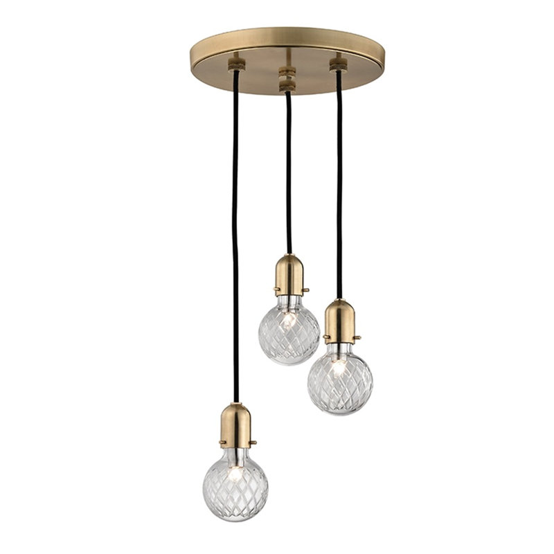 Luminaire suspendu pour grappe 3 lumières Marlow, Laiton vieilli