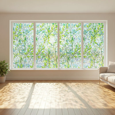 2 Pack Electrostatic Colorful Glass Window Film With Small Floral Print 17.72X39.37 Inches Decorative Window Cling Film