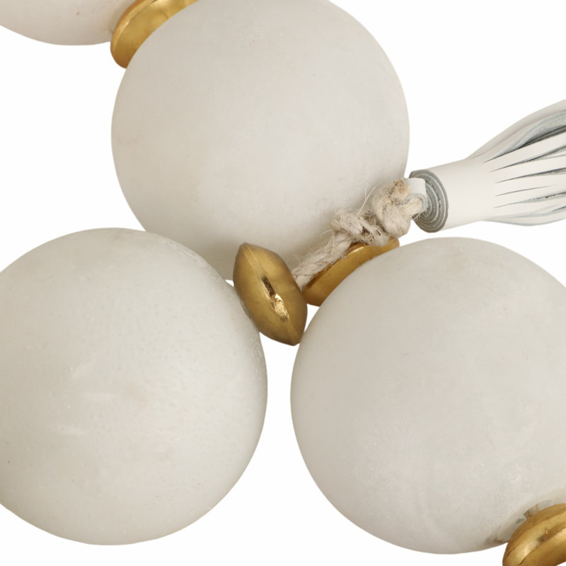 Perles de verre décoratives Coolidge avec accent métallique et pampille en cuir pour la décoration intérieure - Guirlande élégante pour la décoration de table, de tablette et de salon - Ivoire
