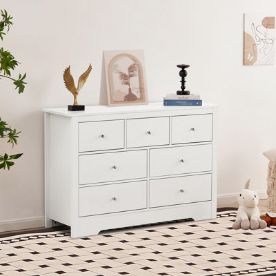 7 Drawer Dresser, Wooden Chest of Drawers with Sliding with Anti-tip Device, Modern Minimalist Dresser Chest, Closet Storage Organizer for Living Room