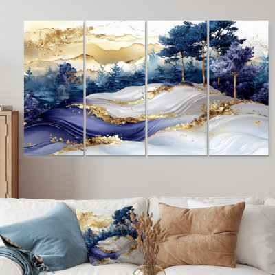 «Trees Aurora Over The Marble Peaks III», art abstrait paysage mural, art mural moderne sur toile, 4 pièces