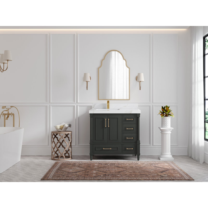 Meuble-lavabo simple 36 po avec plateau Aberdeen, Sienne Calacatta