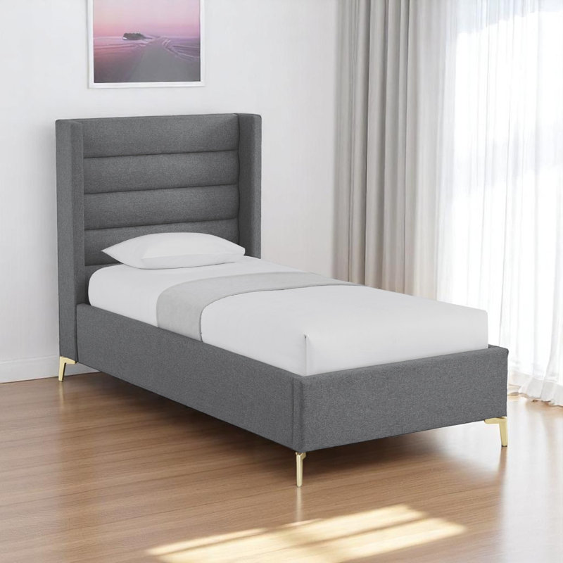 Gray Linen Upholstered Full Bed Frame