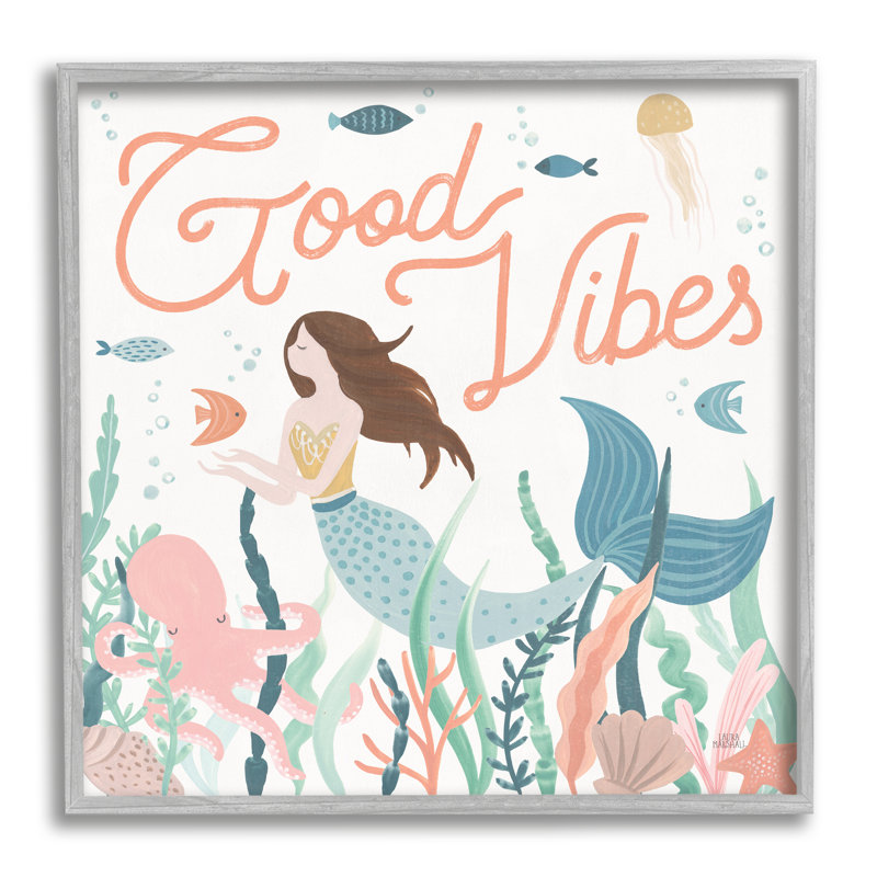 «Good Vibes» sirène sous l'eau, H 24 po x l 24 po x P 1,5 po, Estampe numérique Farmhouse